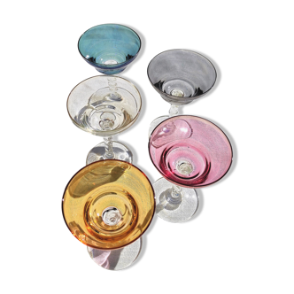 Twisted foot glasses of different color