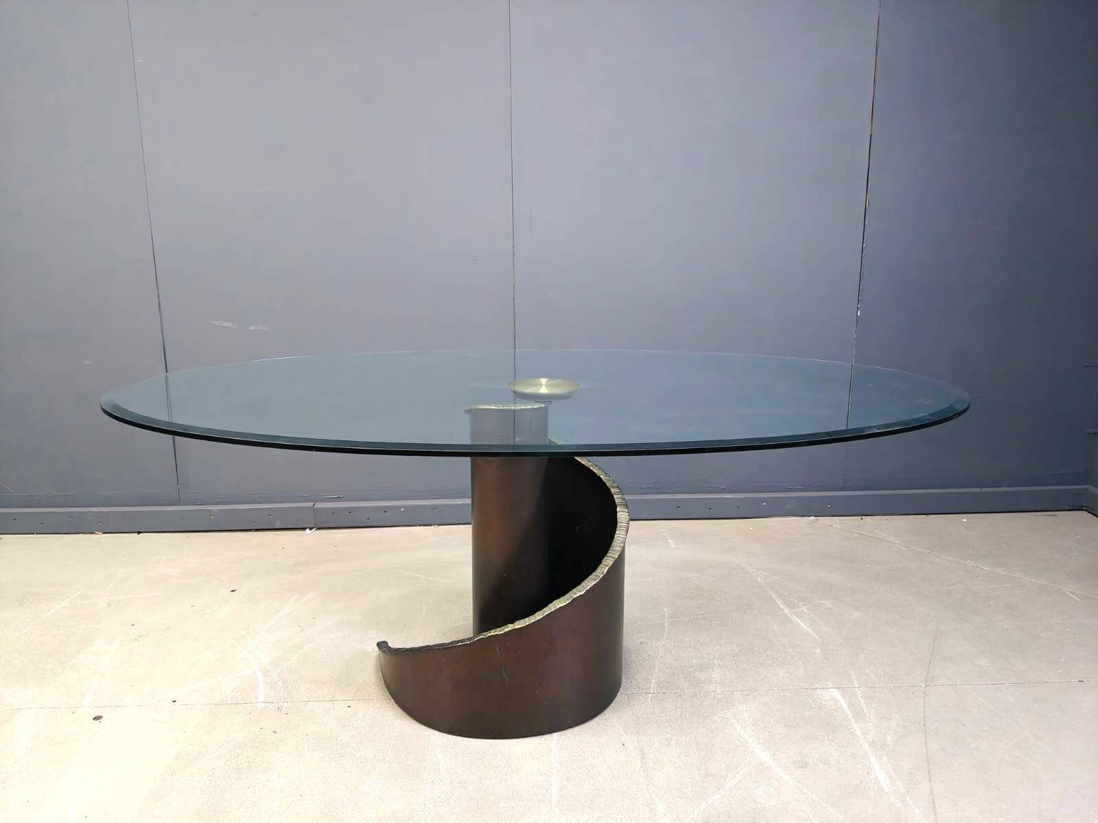 Table de salle à manger en verre et bronze de style brutaliste des années 1990, signée Barilone pour Roche B