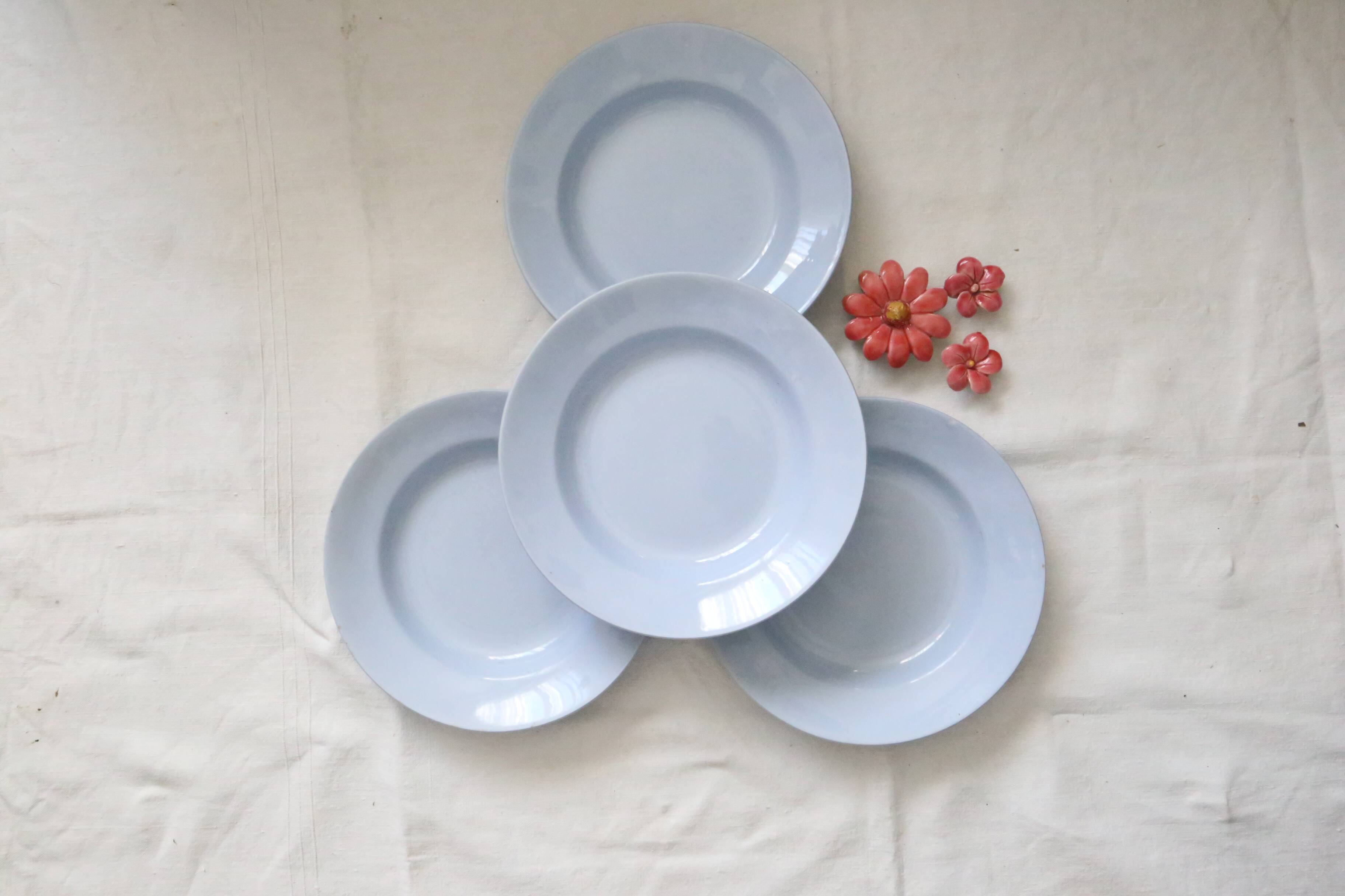 Set of 4 Moulin des Loups soup plates, vintage French, rustic