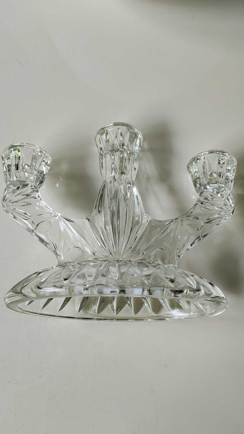 Pair of 3-spoke candlesticks, in art glass. Oberglas Austria. 50s