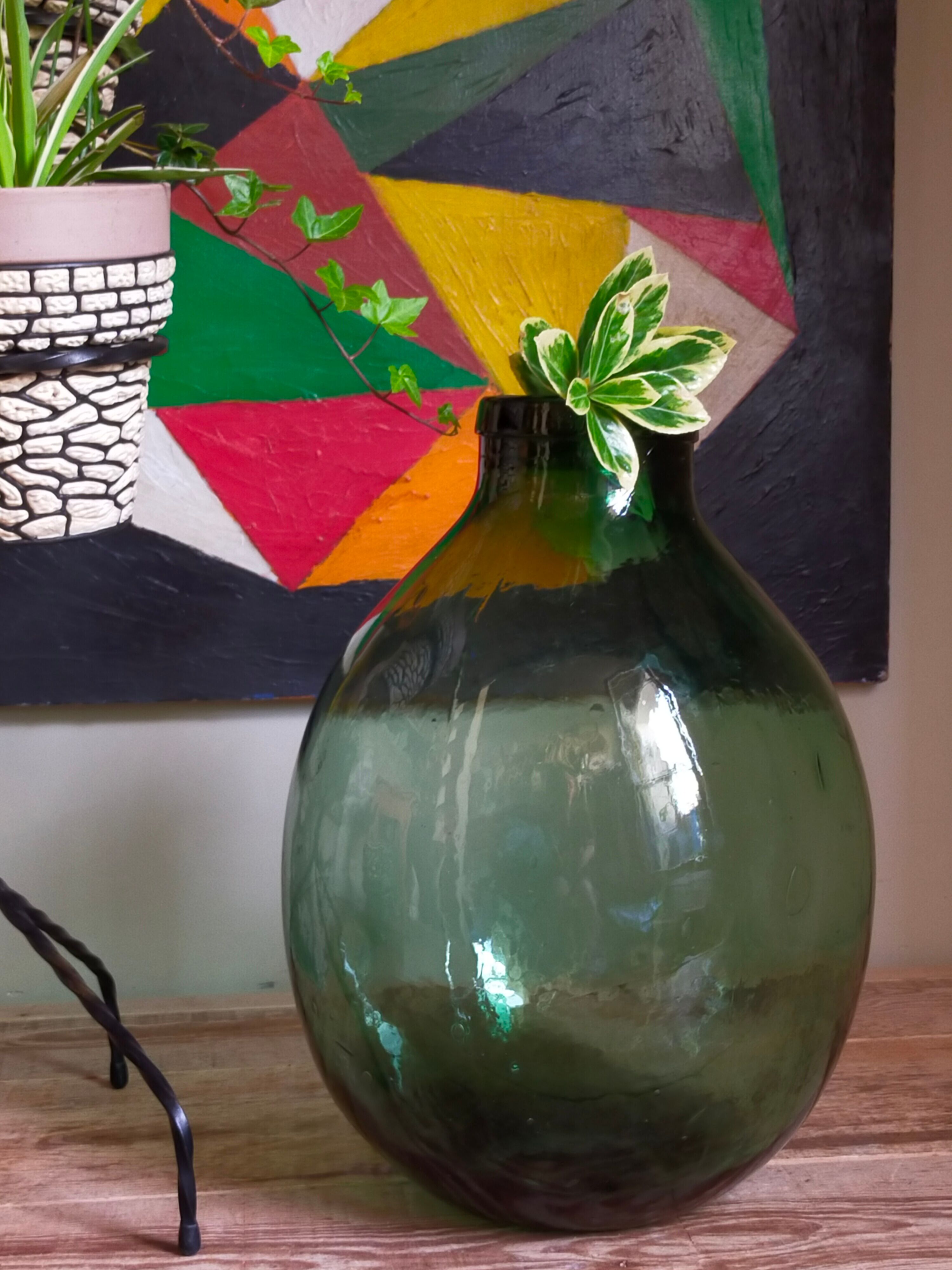 Dame-Jeanne oval canister with wide vintage collar