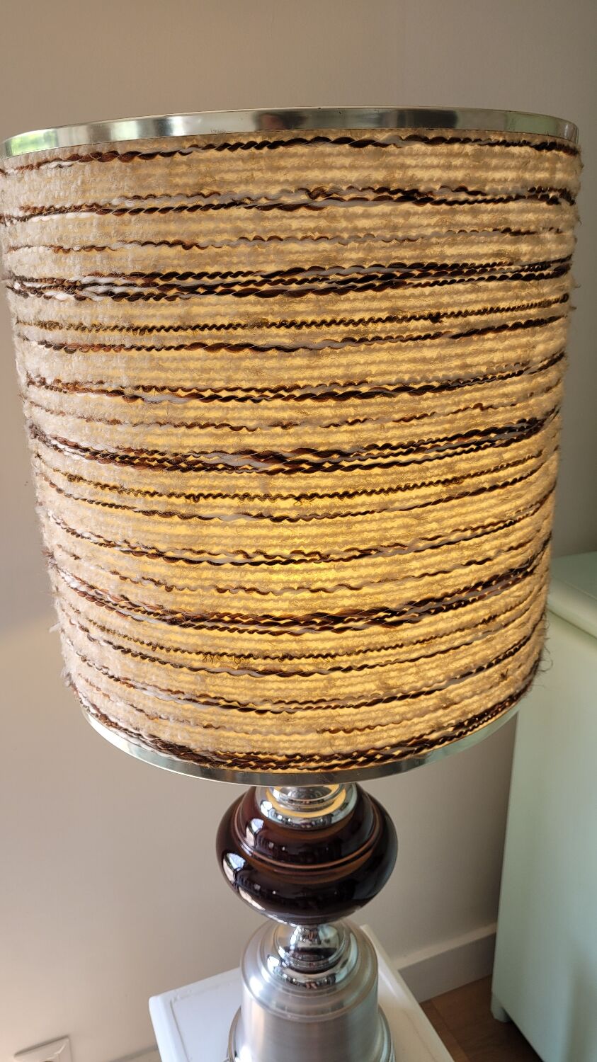 Lamp in chrome and brushed aluminum and porcelain year 70