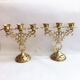 Pair of candlesticks 3 branches golden brass