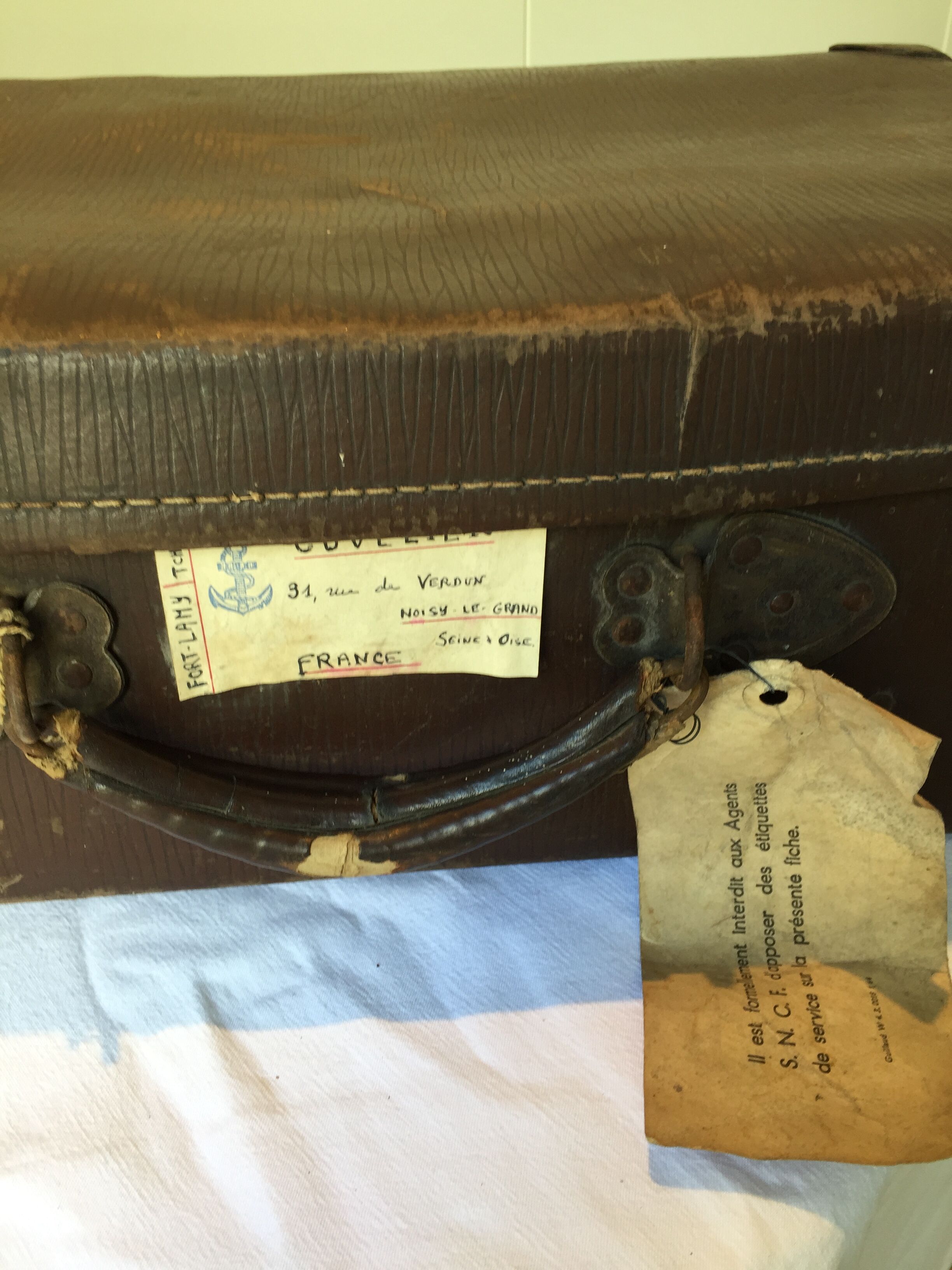 Suitcase box vintage with labels