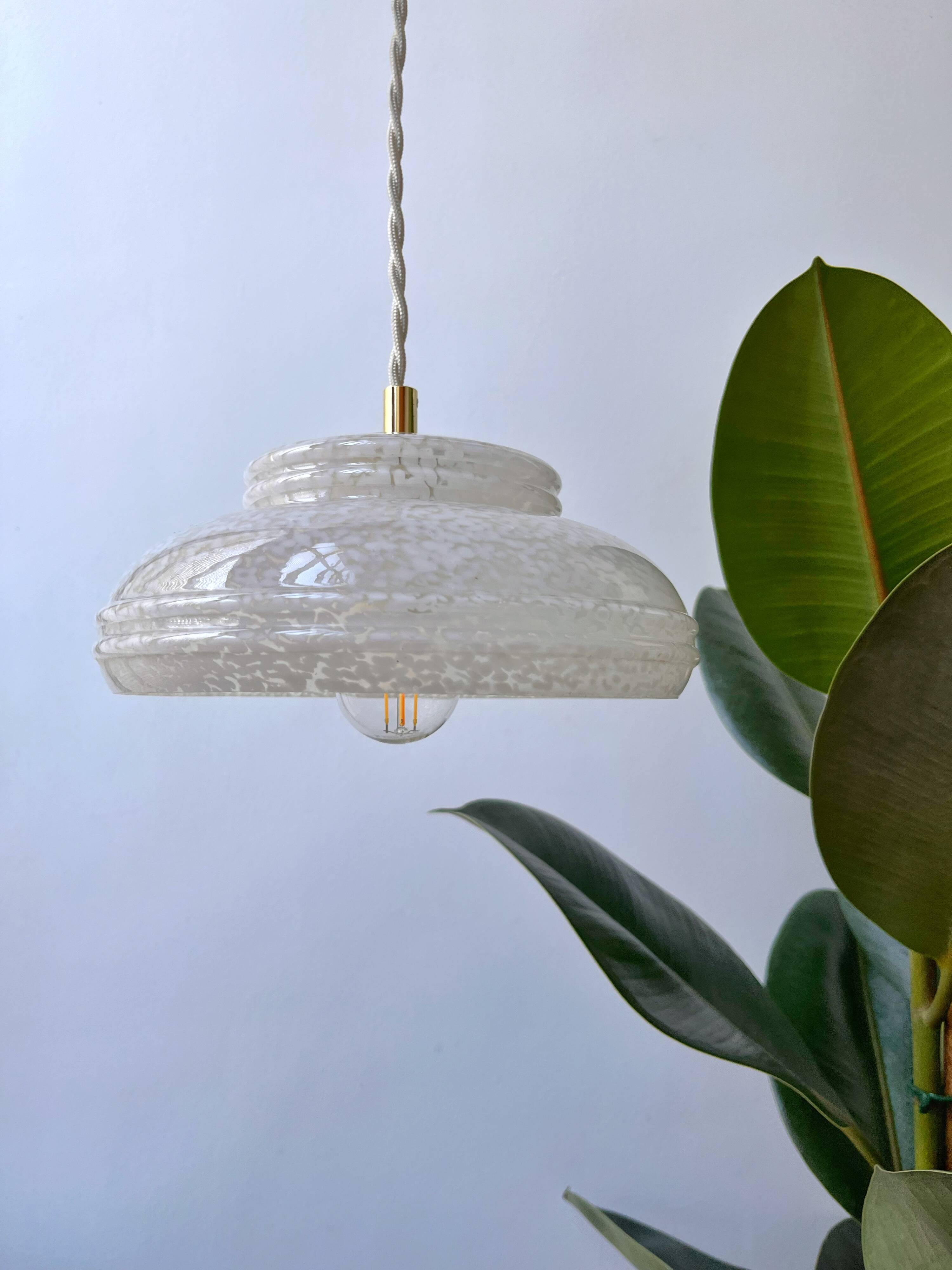 White Clichy glass pendant light with dome - 1930s - 6 copies available