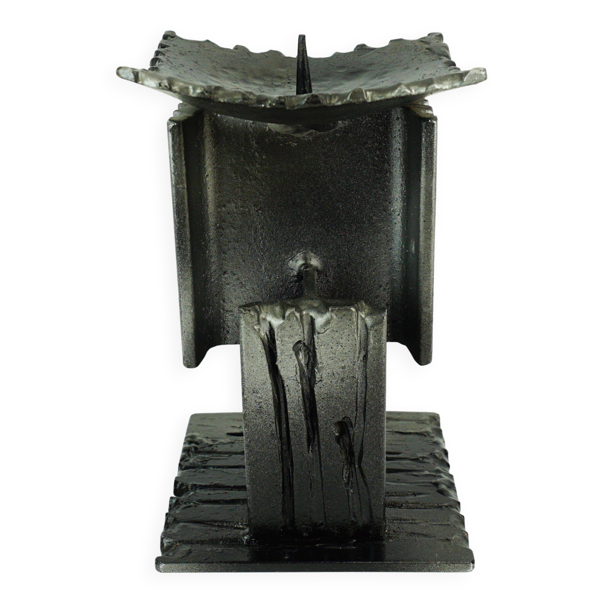 Mid century modern brutalist design iron candle holder
