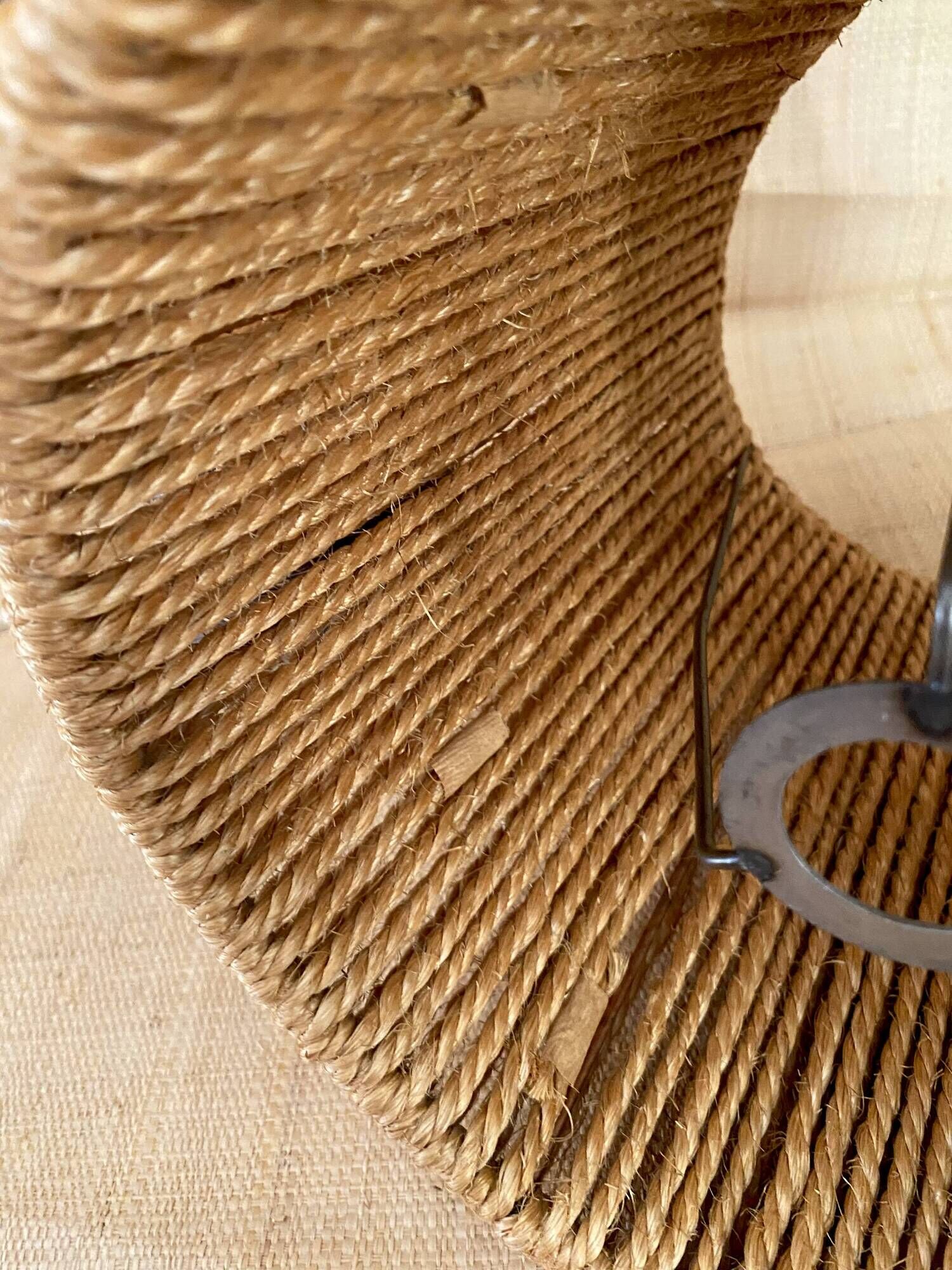 Lampe grès, câble tissu 2 M, abat-jour cordes  1960