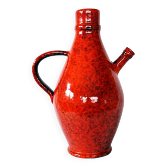 Très grand vase en céramique rétro vintage, orange rouge, 38 cm