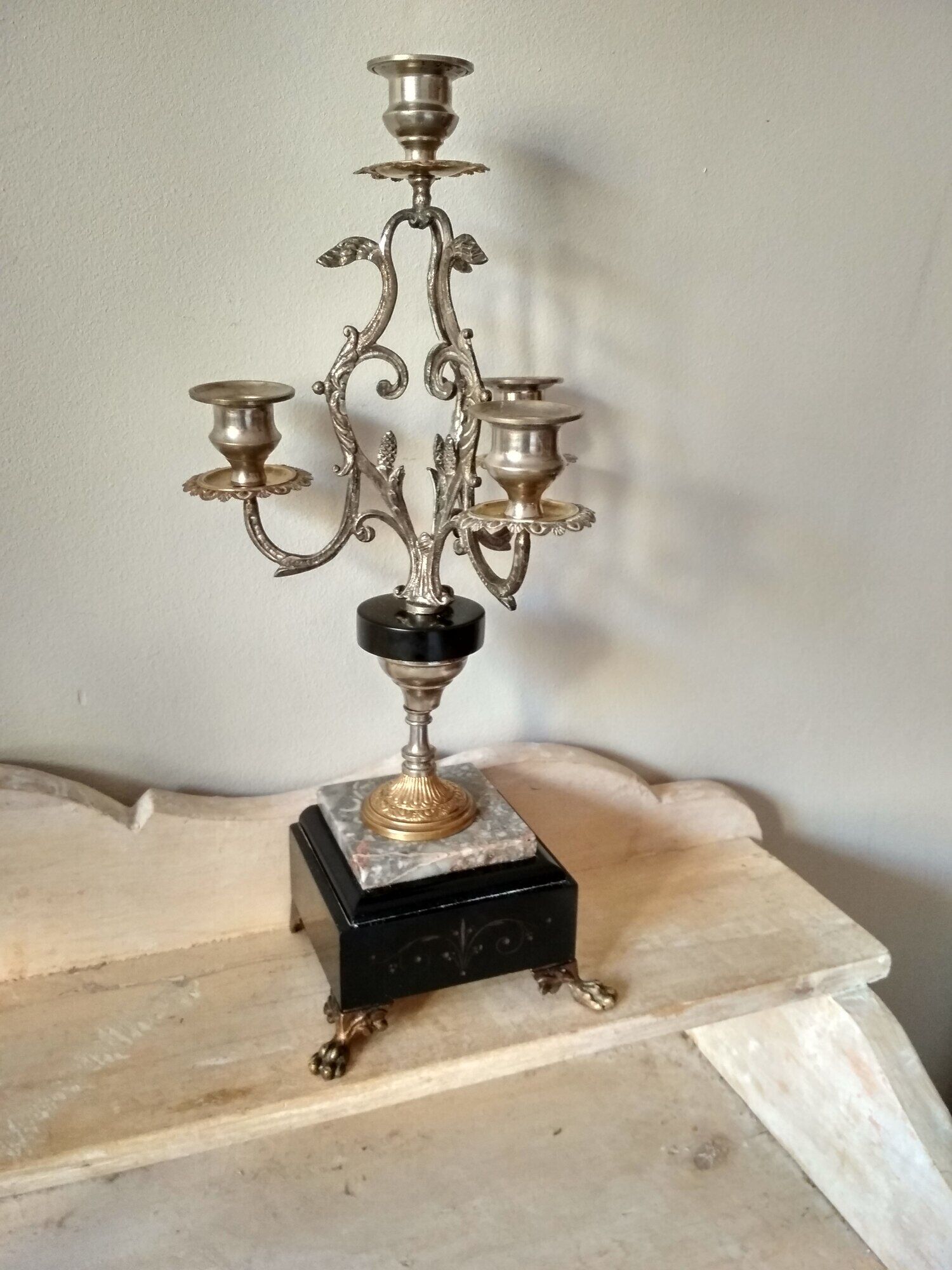 Old candelabra 4 burners in bronze brass and marble, French torches Napoleon III