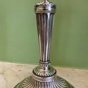 Pair of silvered bronze candlesticks in the Louis XVI style signed Voisenet, 19th century.