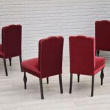 Set of 4 dinning chairs, oak wood, cherry-red velour, 1950s, danish design