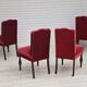 Ensemble de 4 chaises de salle à manger, bois de chêne, velours rouge cerise, années 1950, design danois