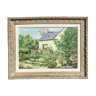 Oil on canvas 1953 Summer garden signed patinated wood frame