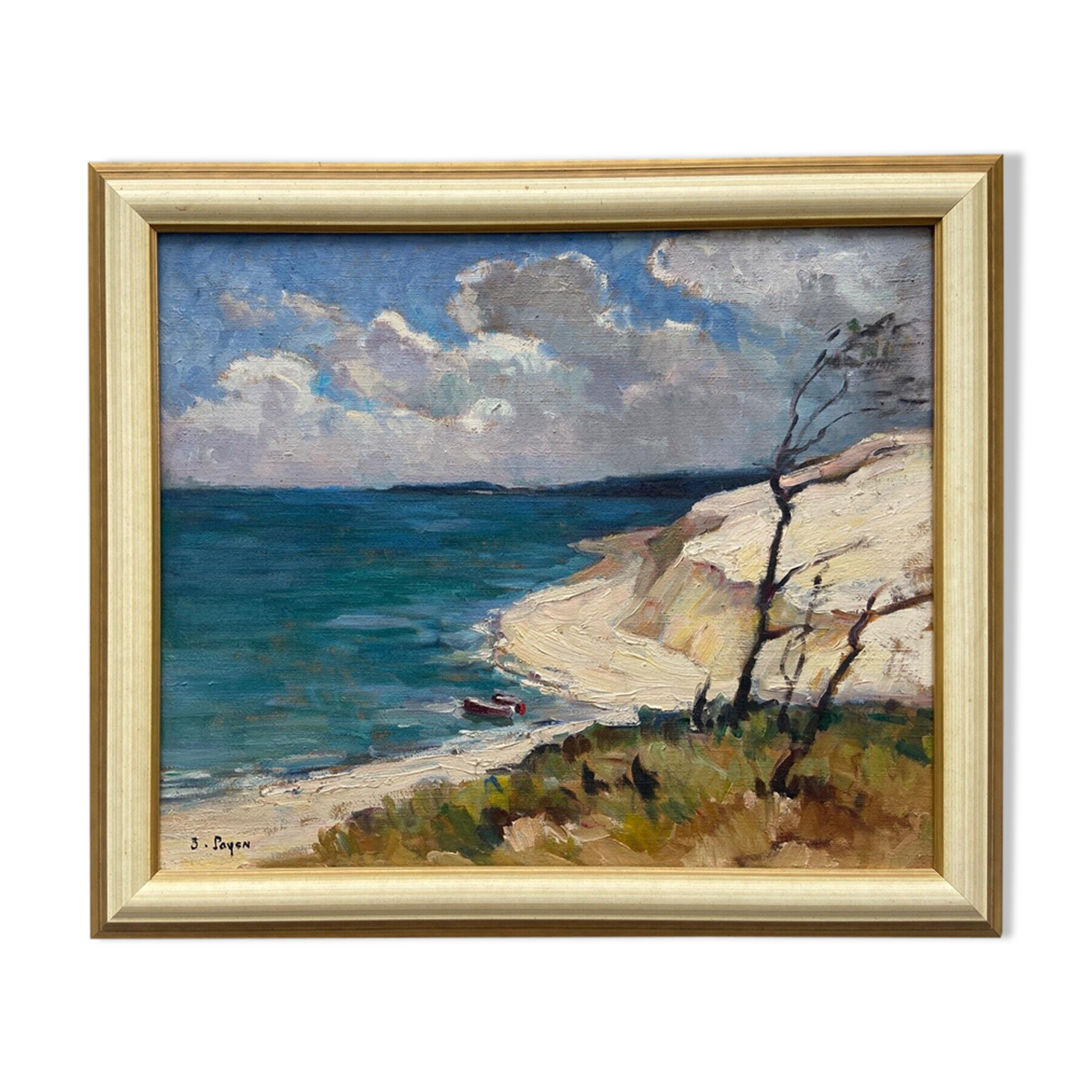 Oil on canvas suzanne payen binet landscape seaside rocky coast