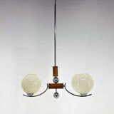 Chrome & Wood Art Deco Chandelier, Czechoslovakia