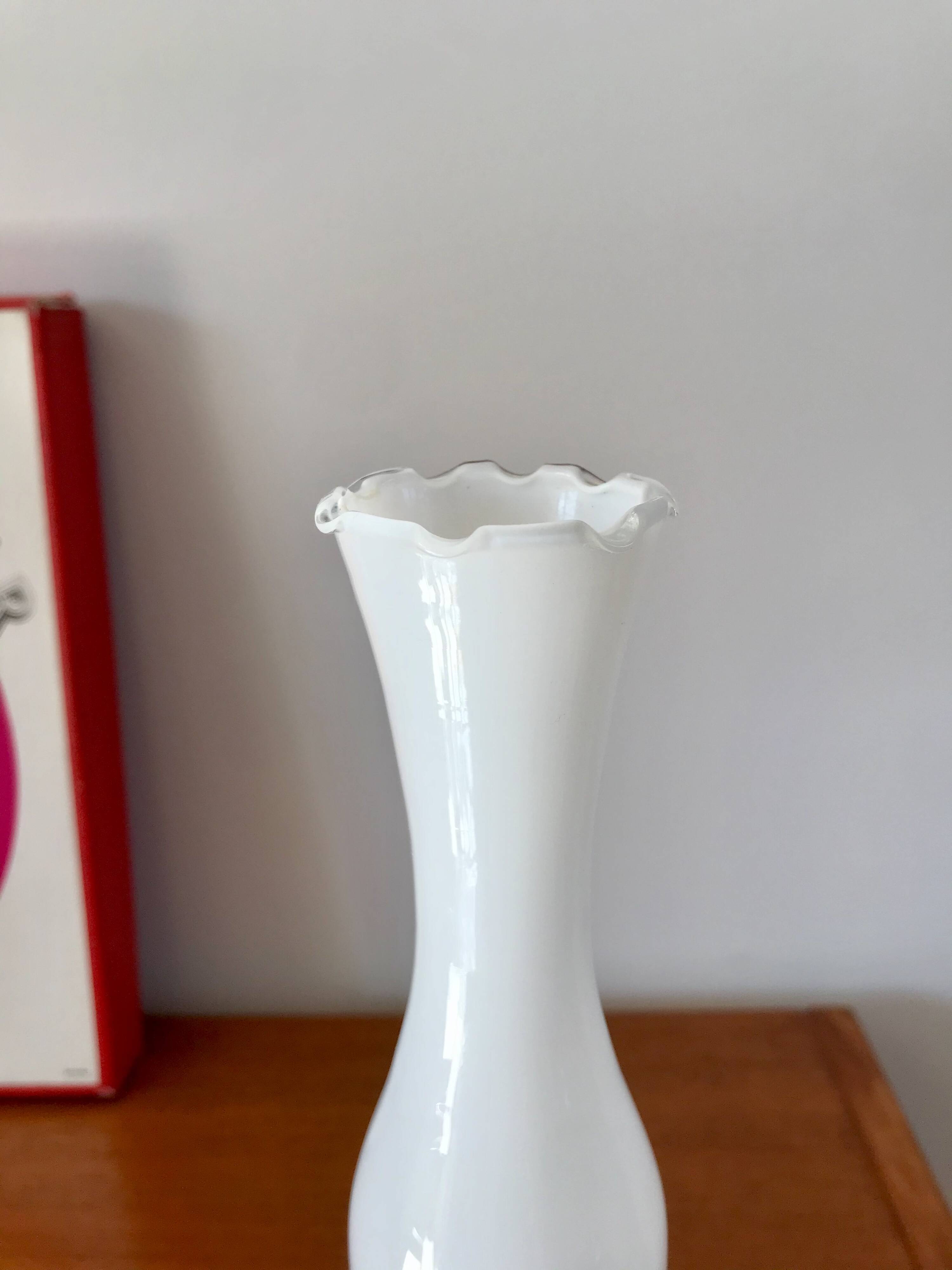 White opaline vase with opalescent legs, 50s and 60s