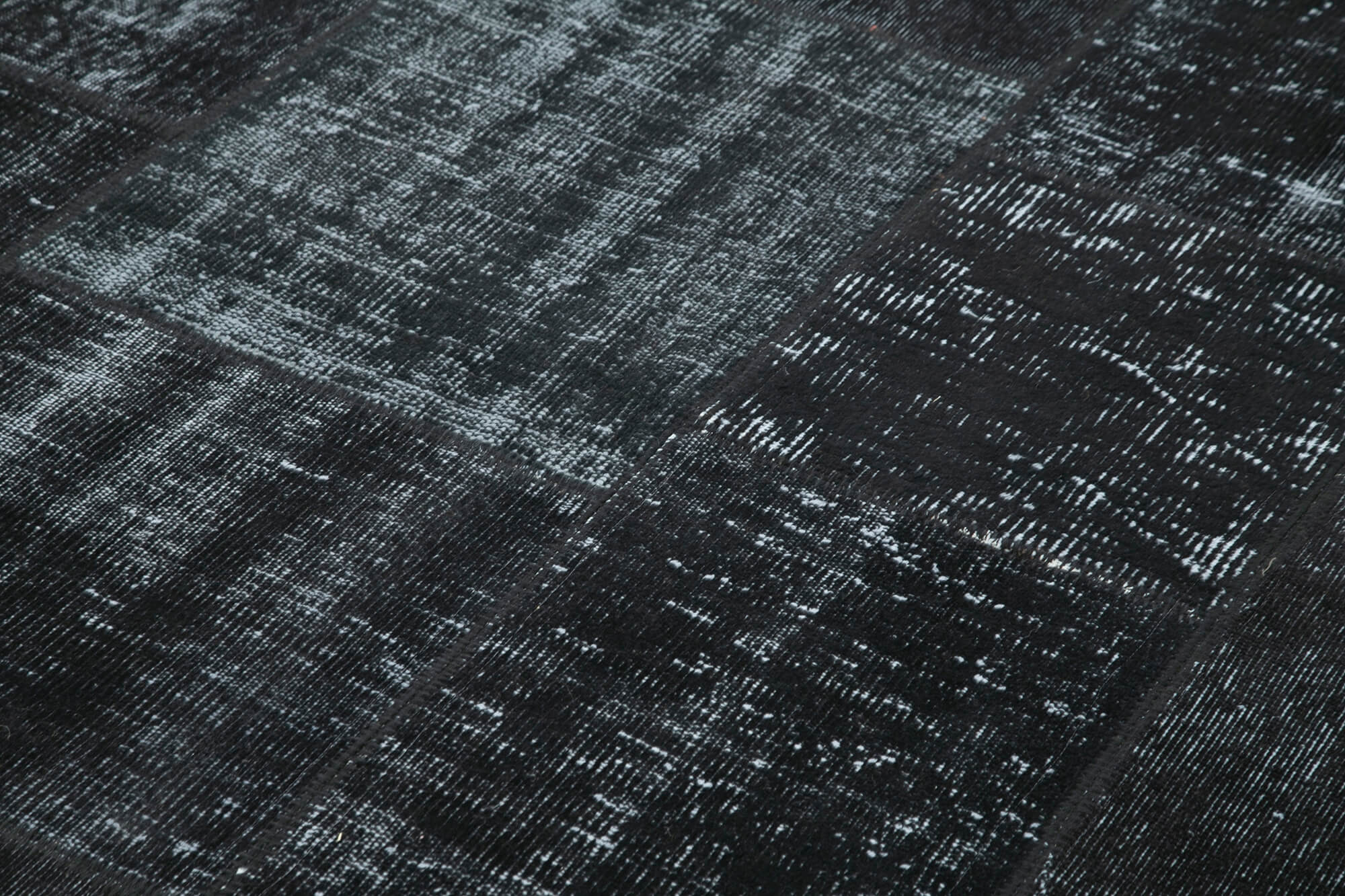 Handwoven oriental overdyed 192 cm x 300 cm black patchwork carpet