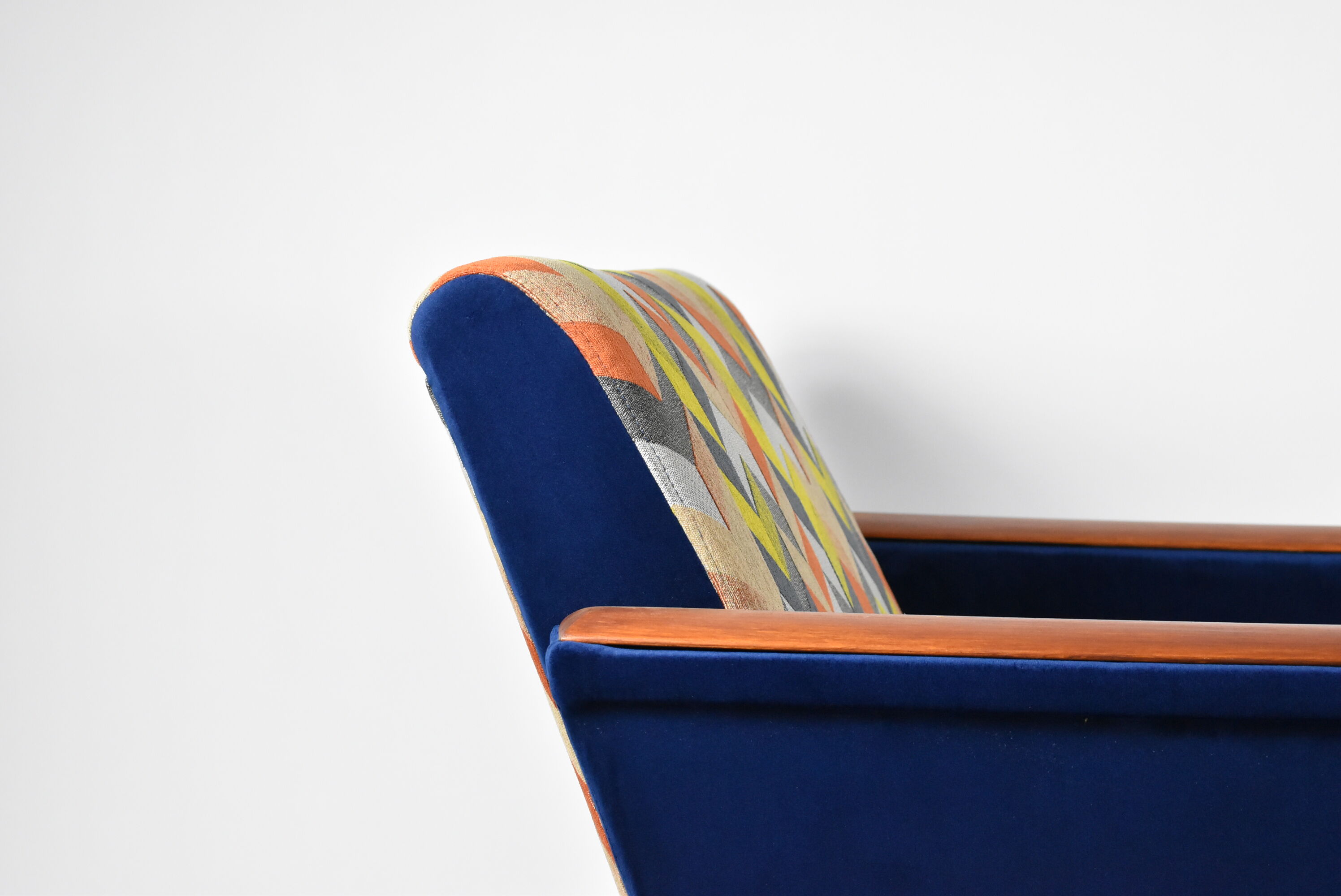 Mid-century armchair, 1960s, fully restored, blue velvet