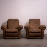 Mickey armchairs by Baxter Italy in Nabuk camel leather, circa 1998