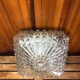 Old molded glass ceiling light + vintage black metal support