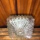 Old molded glass ceiling light + vintage black metal support