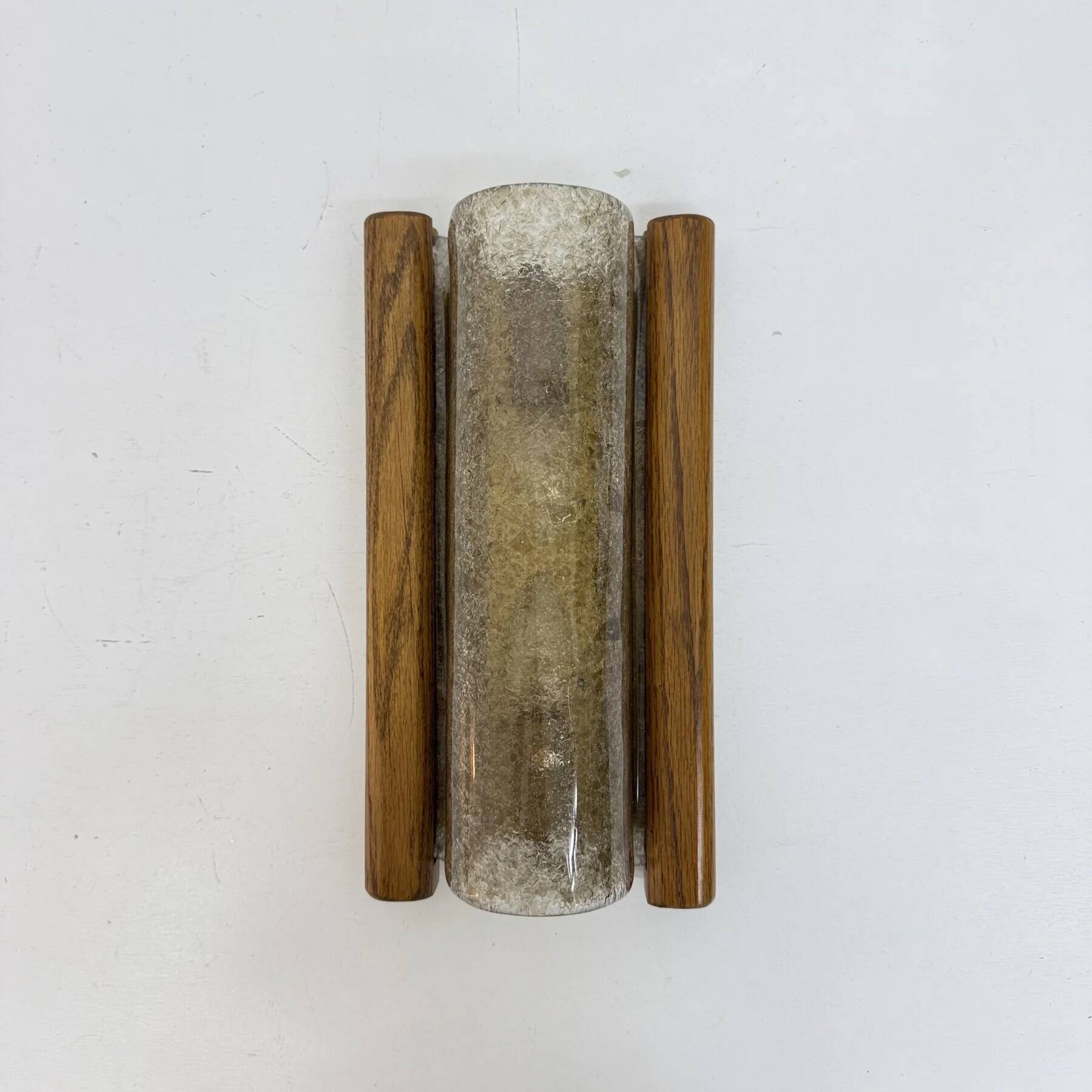 Mid-century Fisher Leuchten glass wall lamp with solid wooden detail, 1970s