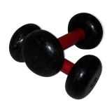 Red wooden and cast-iron dumbbells