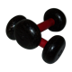 Red wooden and cast-iron dumbbells