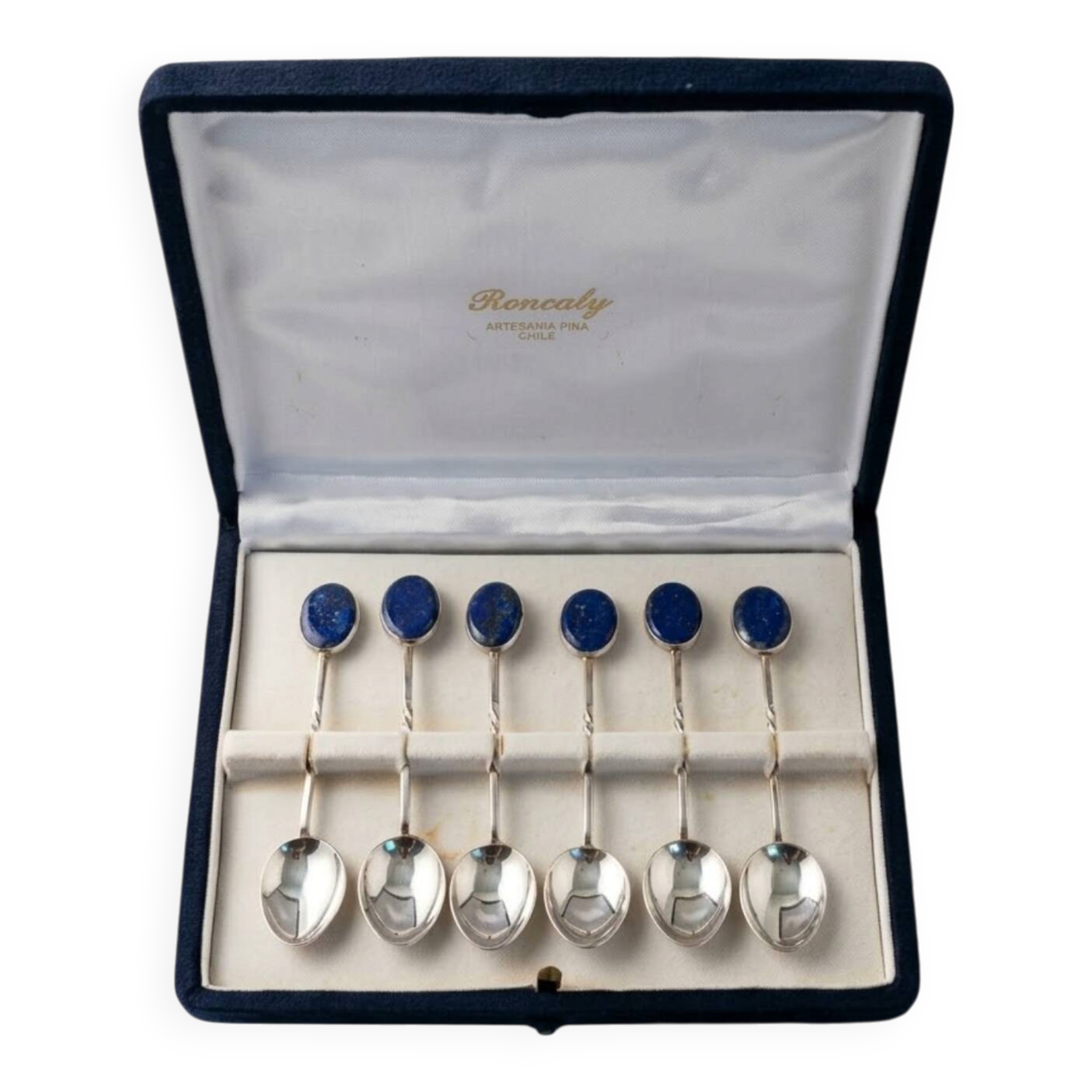 Box of 6 Solid Silver 925 Spoons & Lapis Lazuli - Morita Gil Chil
