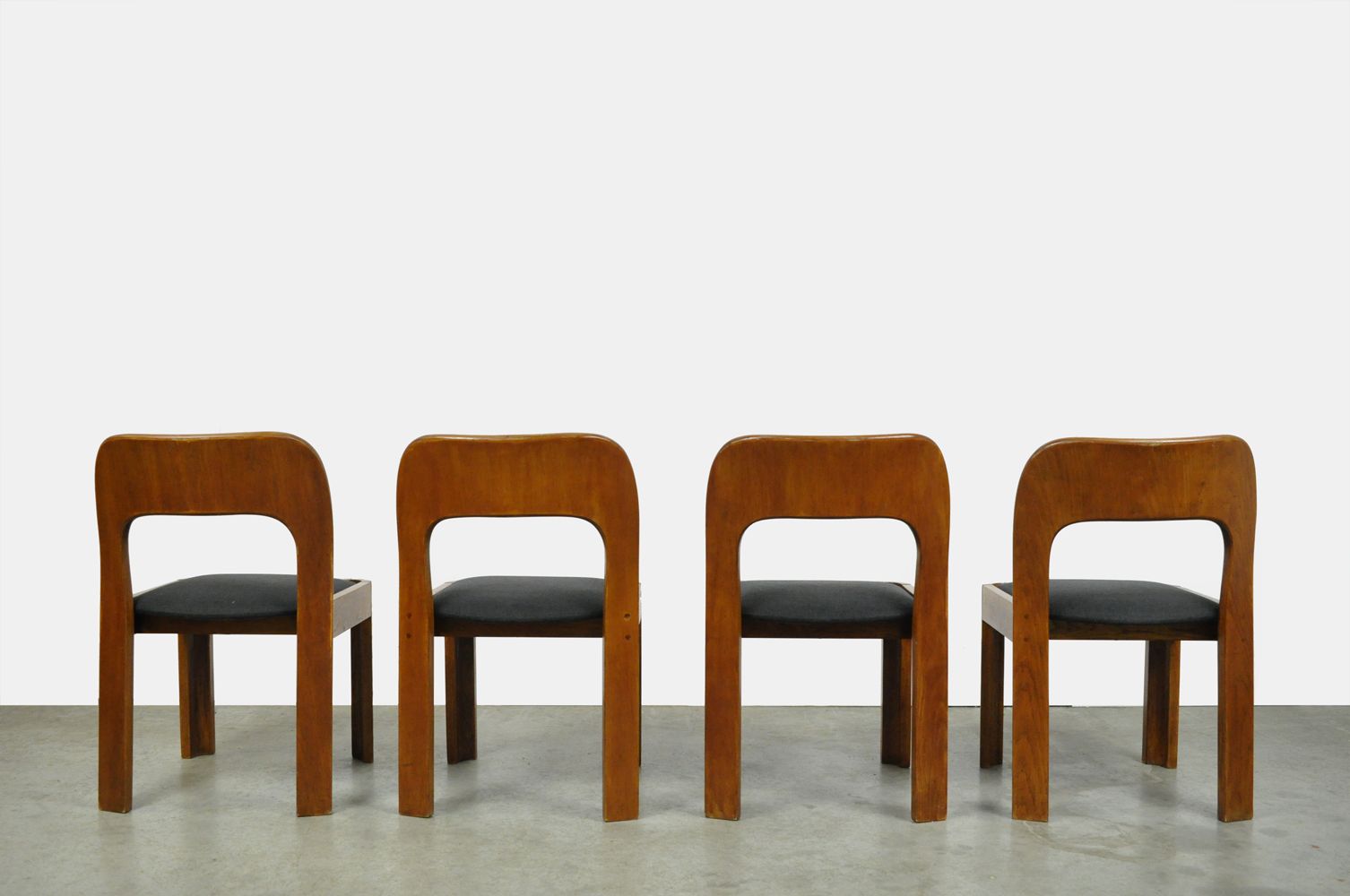 Vintage dining table set with plywood chairs and wooden table with slate inlay, 70s