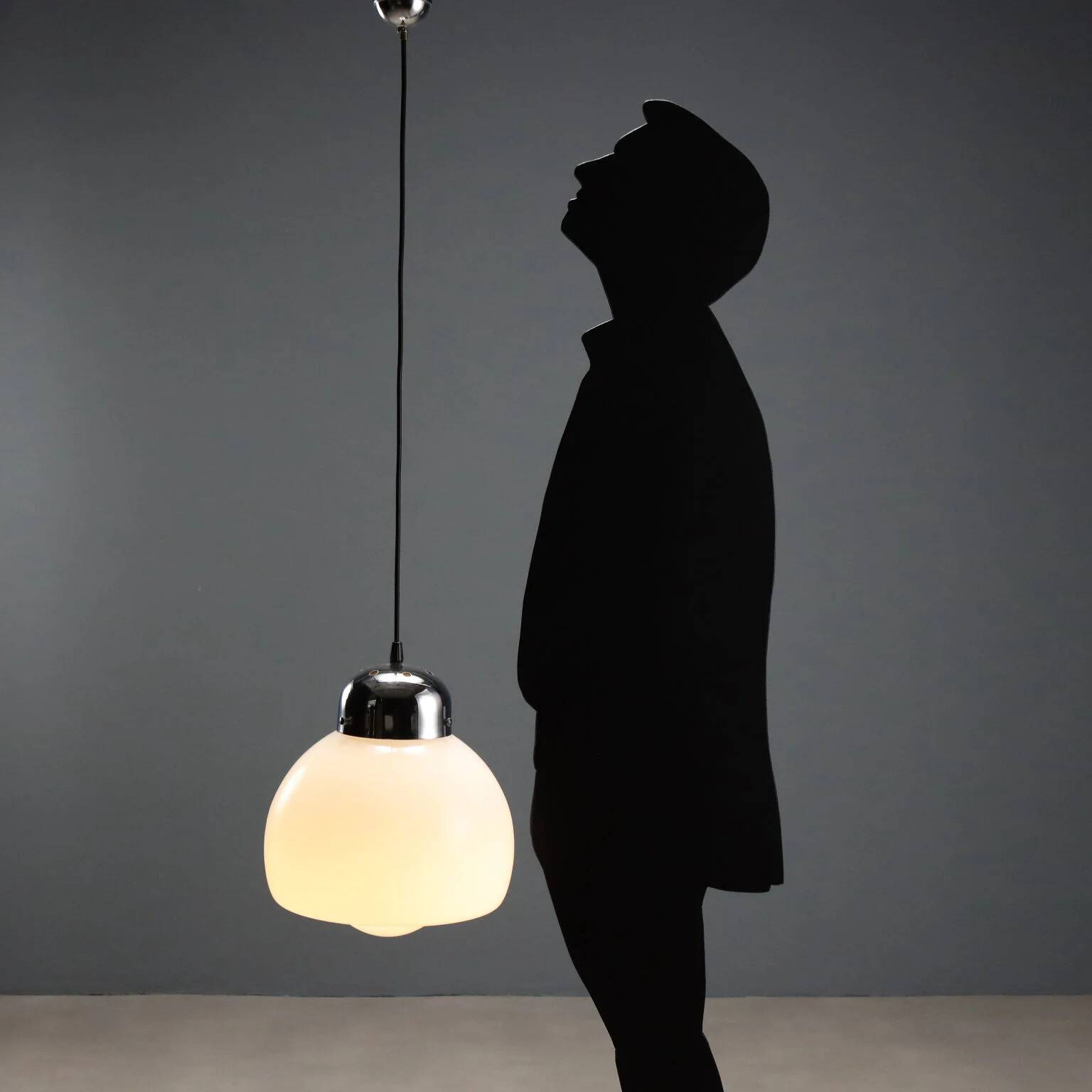 Vintage glass and metal pendant light design Italy 1960s-1970s