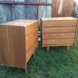 Commodes vintage (duo) en chêne  à 4 tiroirs.