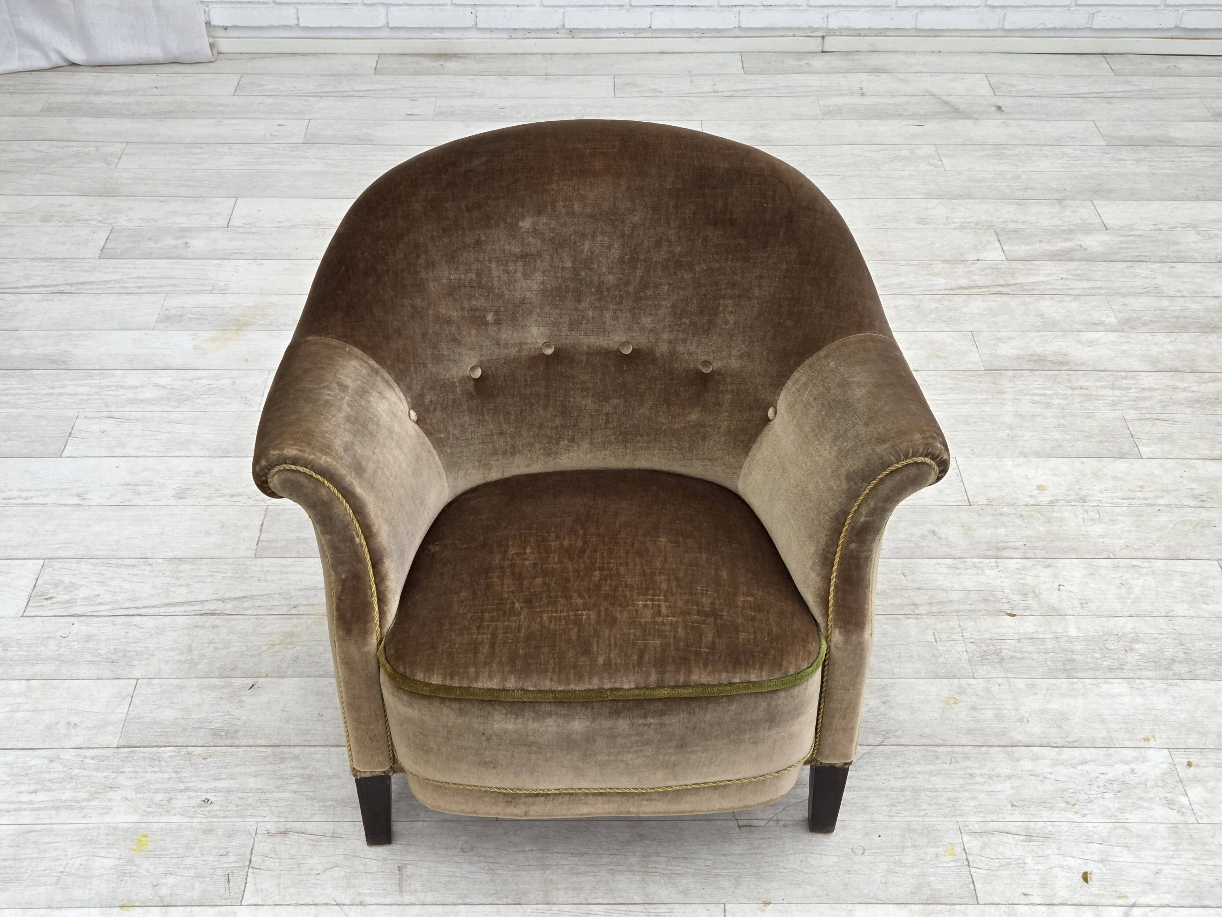 1960s, Danish armchair, original green furniture velour.
