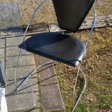 Set of 4 black leather armchairs with chrome steel frames from the 80s