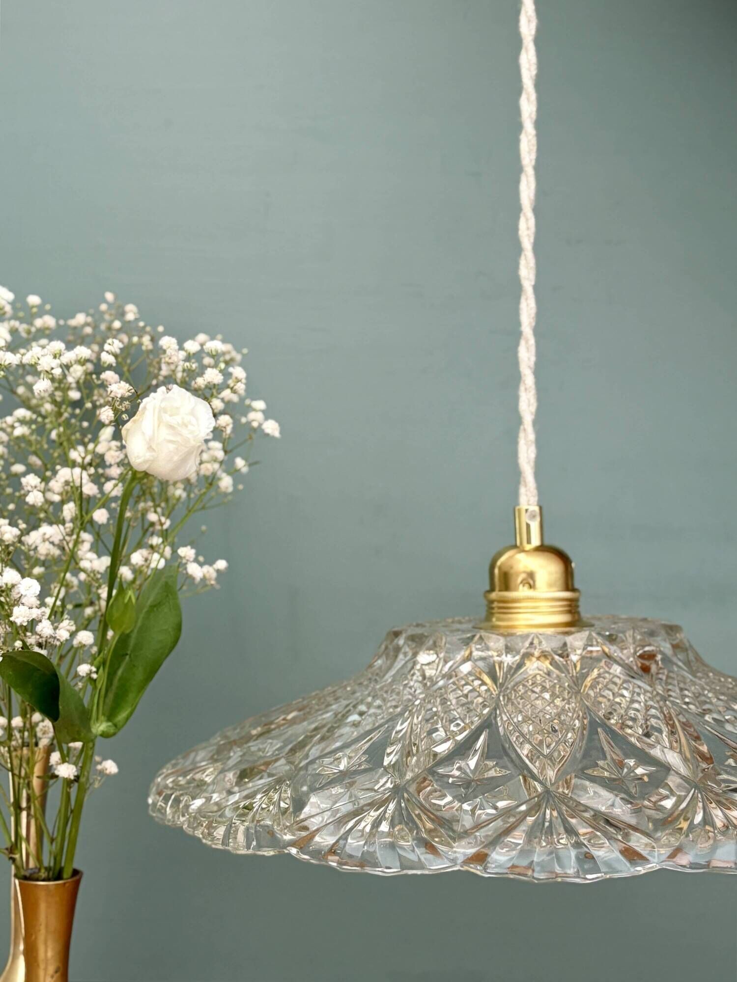 Vintage moulded glass pendant light - tableware collection - (CVE1)