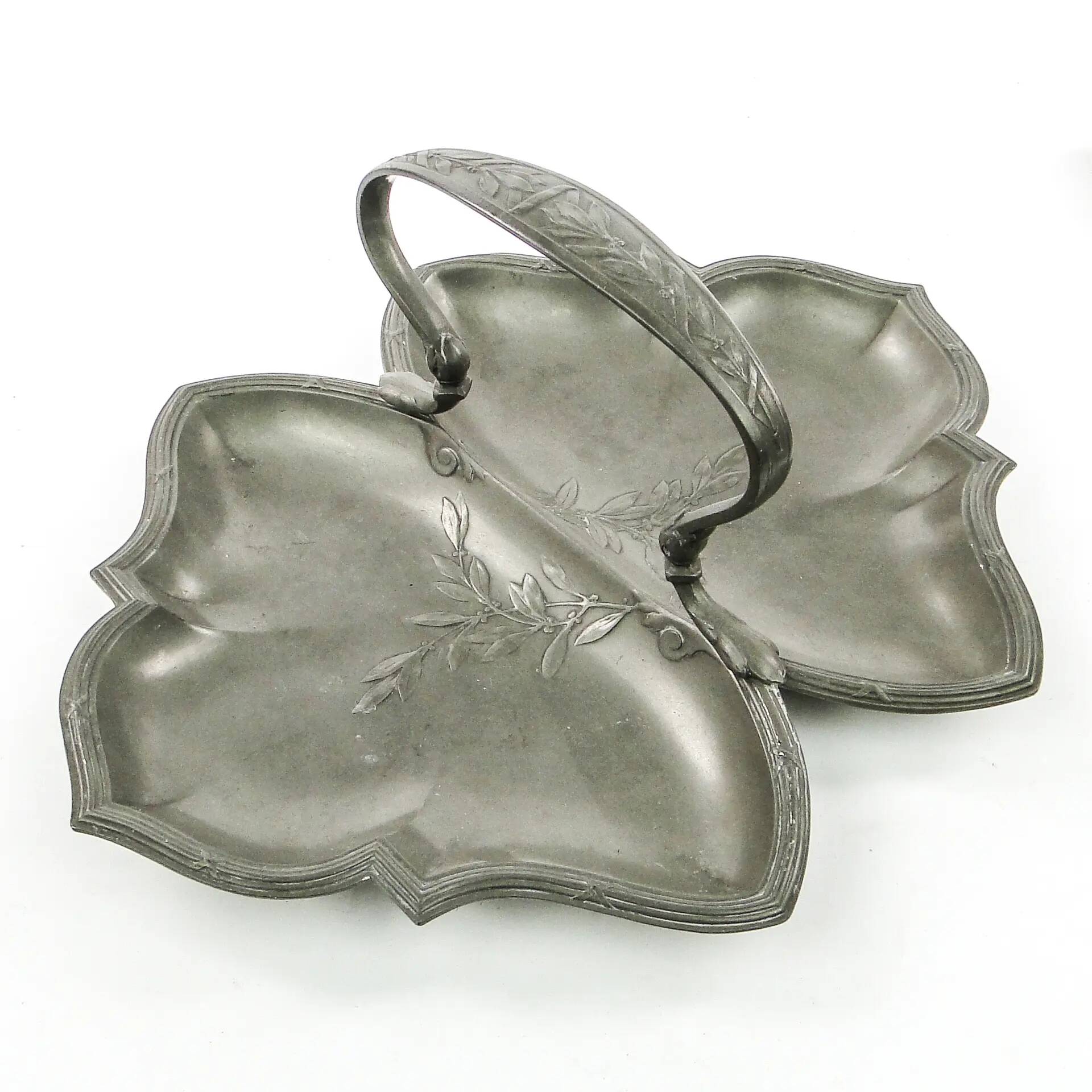 Art Nouveau appetiser cabaret, pewter, Germany, early 20th century