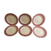 Lot 6 plates dessert faience vintage white red décor 9611 Sarreguemines