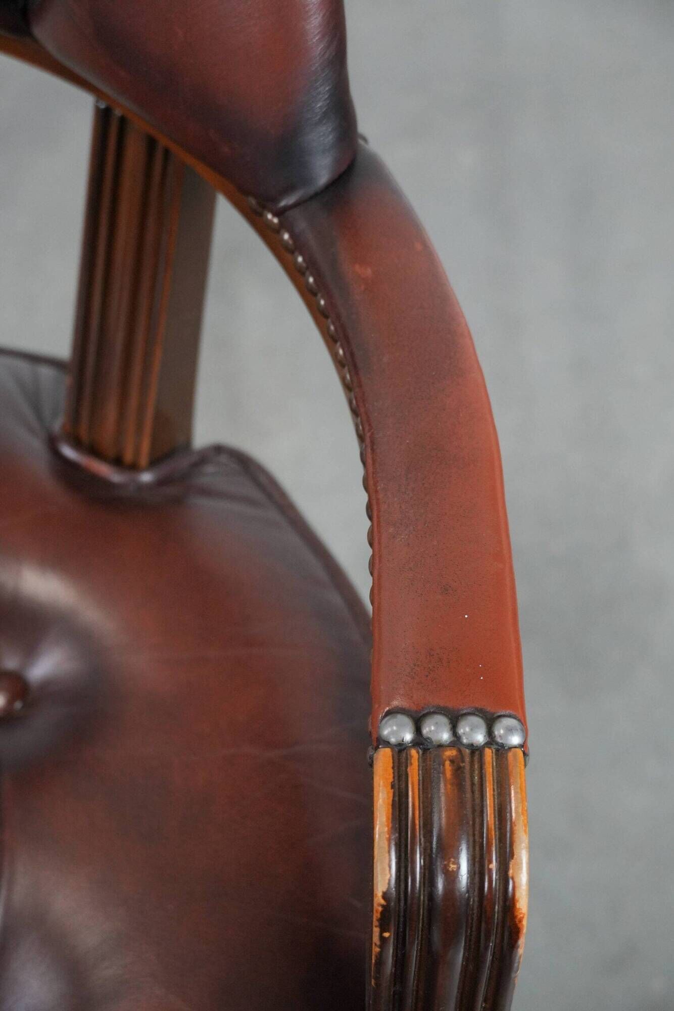 Brown cowhide leather Chesterfield desk/dining/side chair in English style
