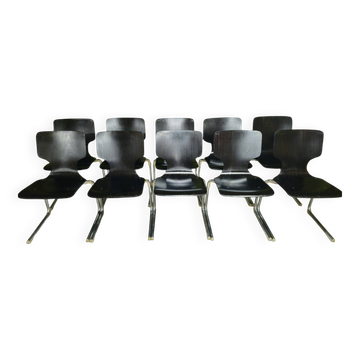 Lot of 10 Vintage 1970s Stacking Chairs
