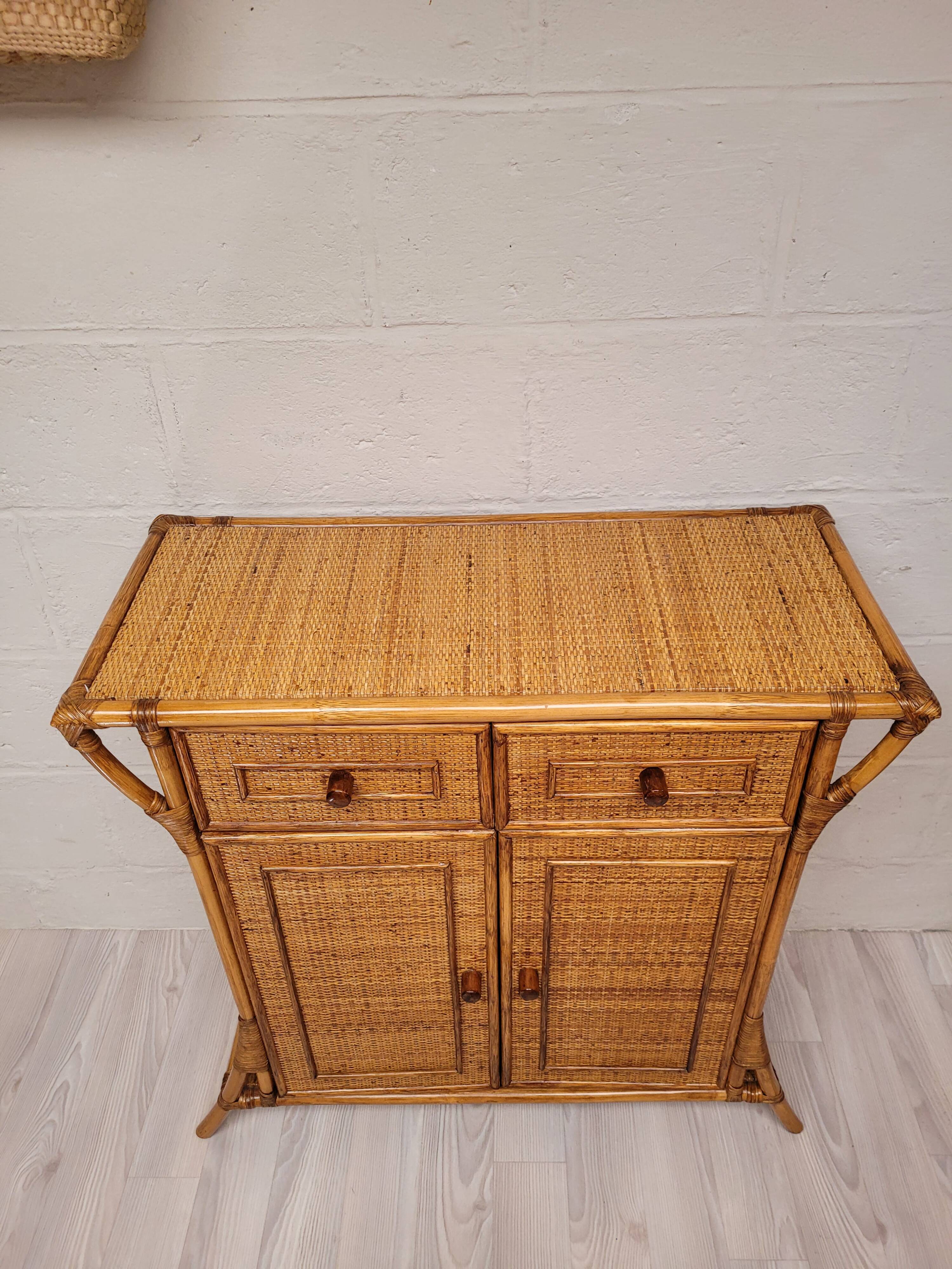 Bamboo and rattan chest of drawers from the 60s