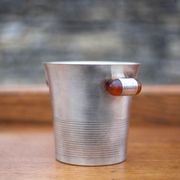Art Deco ice bucket, silver metal ice bucket Bakelite handles