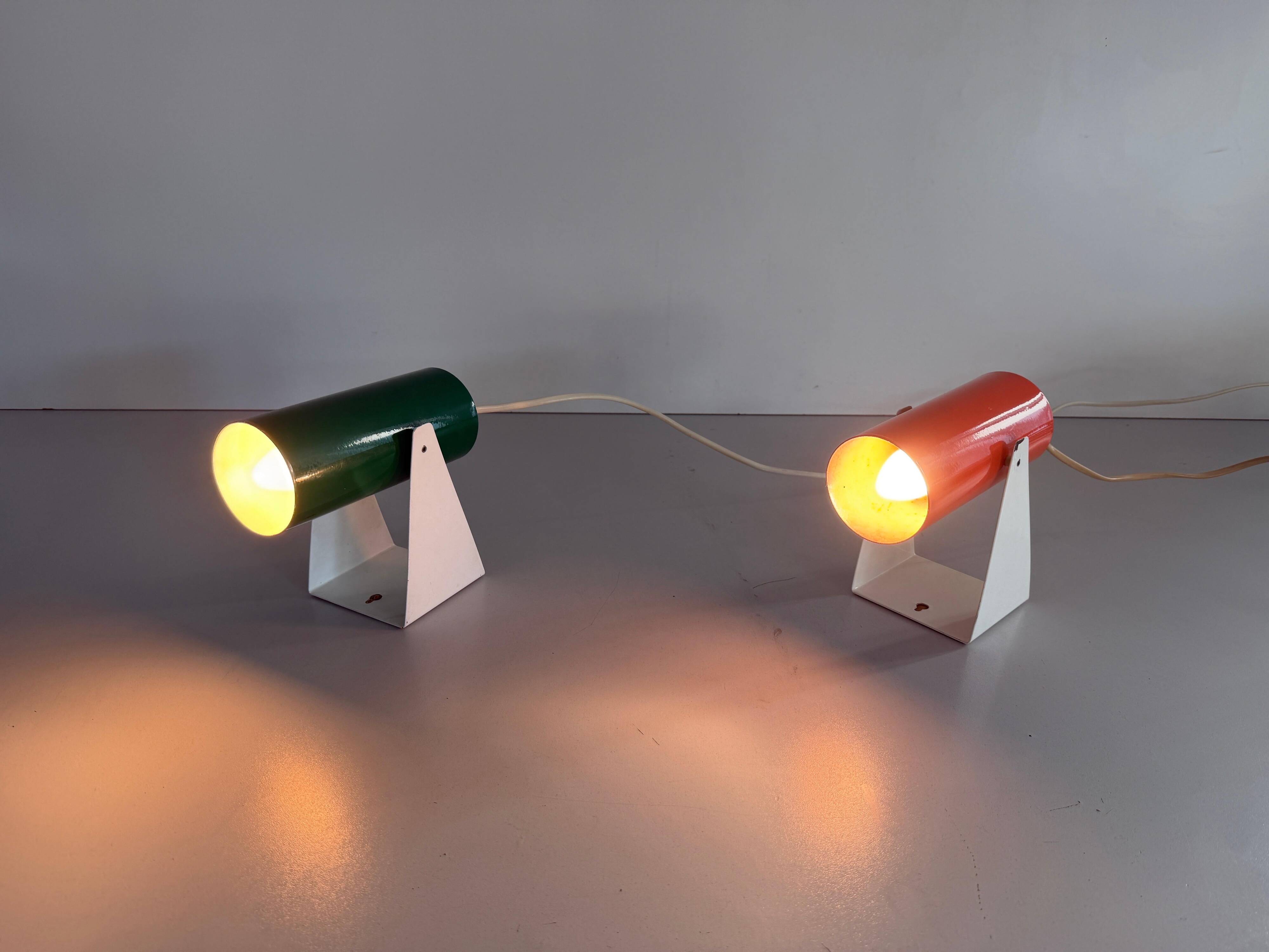 Pair of table lamps or wall lights in metal by Greene & Greene, 1970s, Germany.