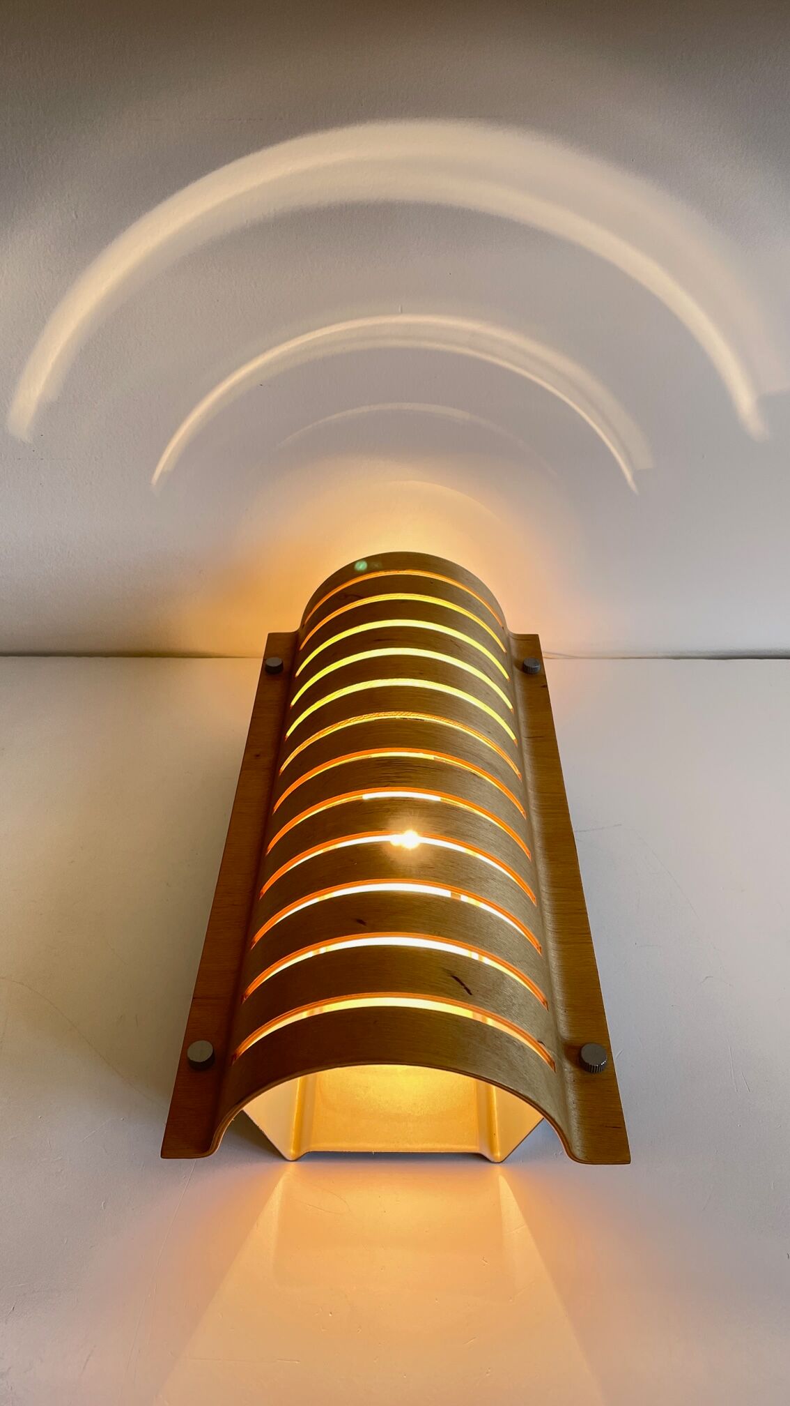 Vintage ikea bent wood and steel wall light