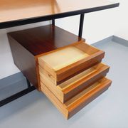 Bureau italien moderniste avec bibliothèque étagère string teck métal