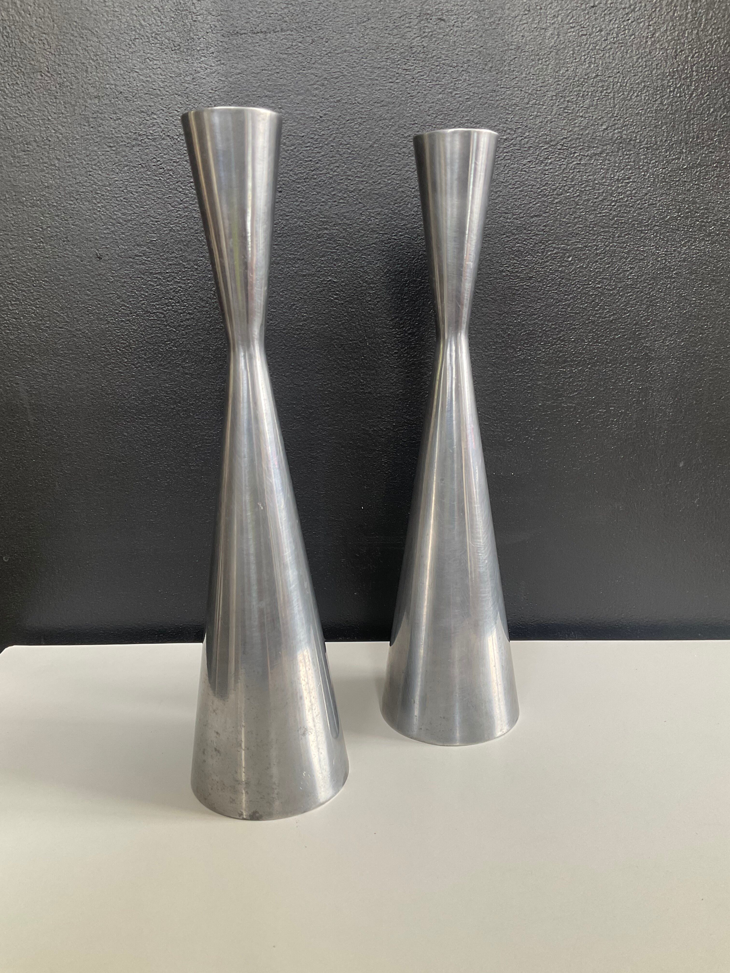 Paire de bougeoirs diabolo IKEA en aluminium