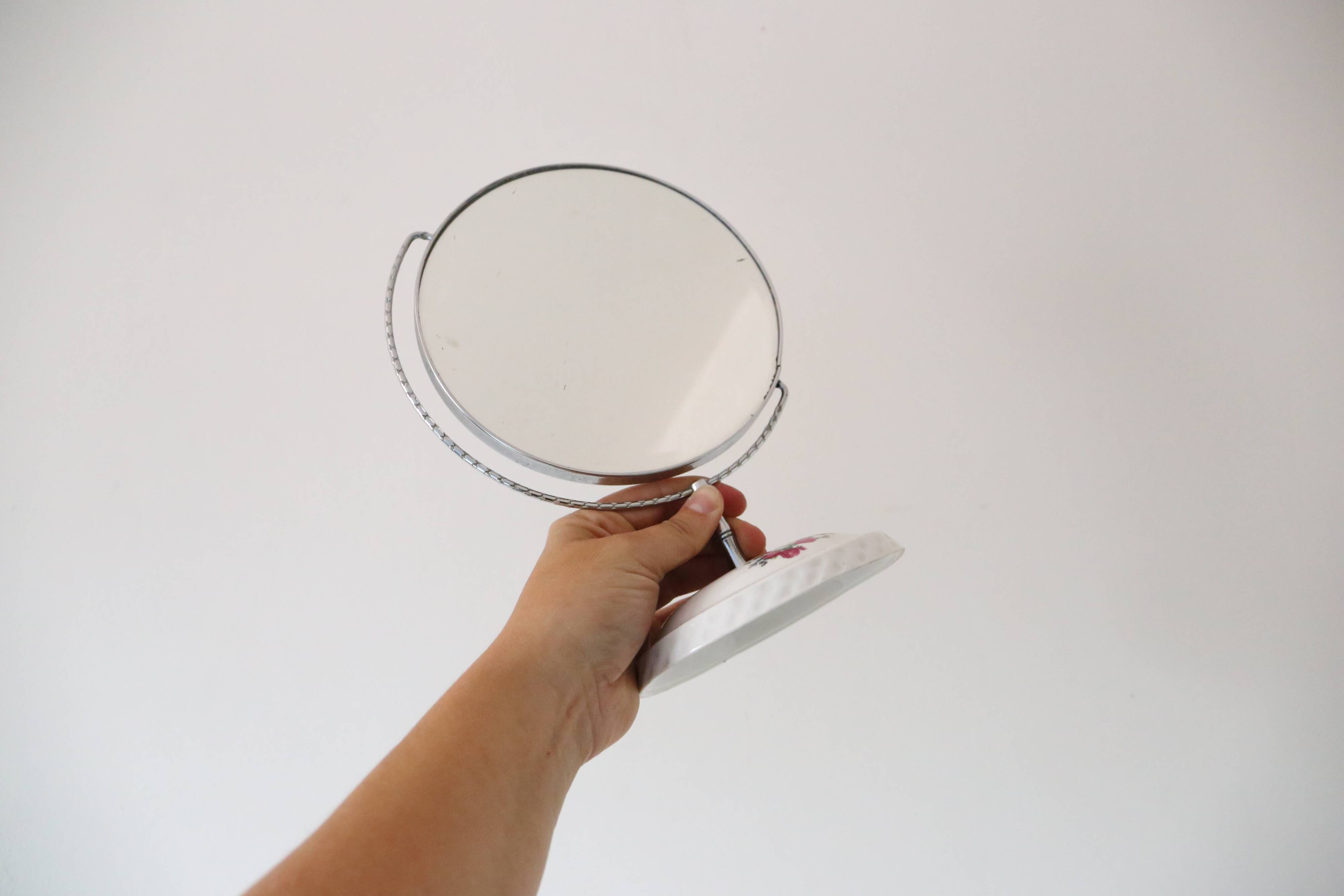 Standing mirror, porcelain base, vintage