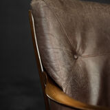 Vintage mid-century danish modern beech & brown leather armchair from farstrup møbler, 1970s