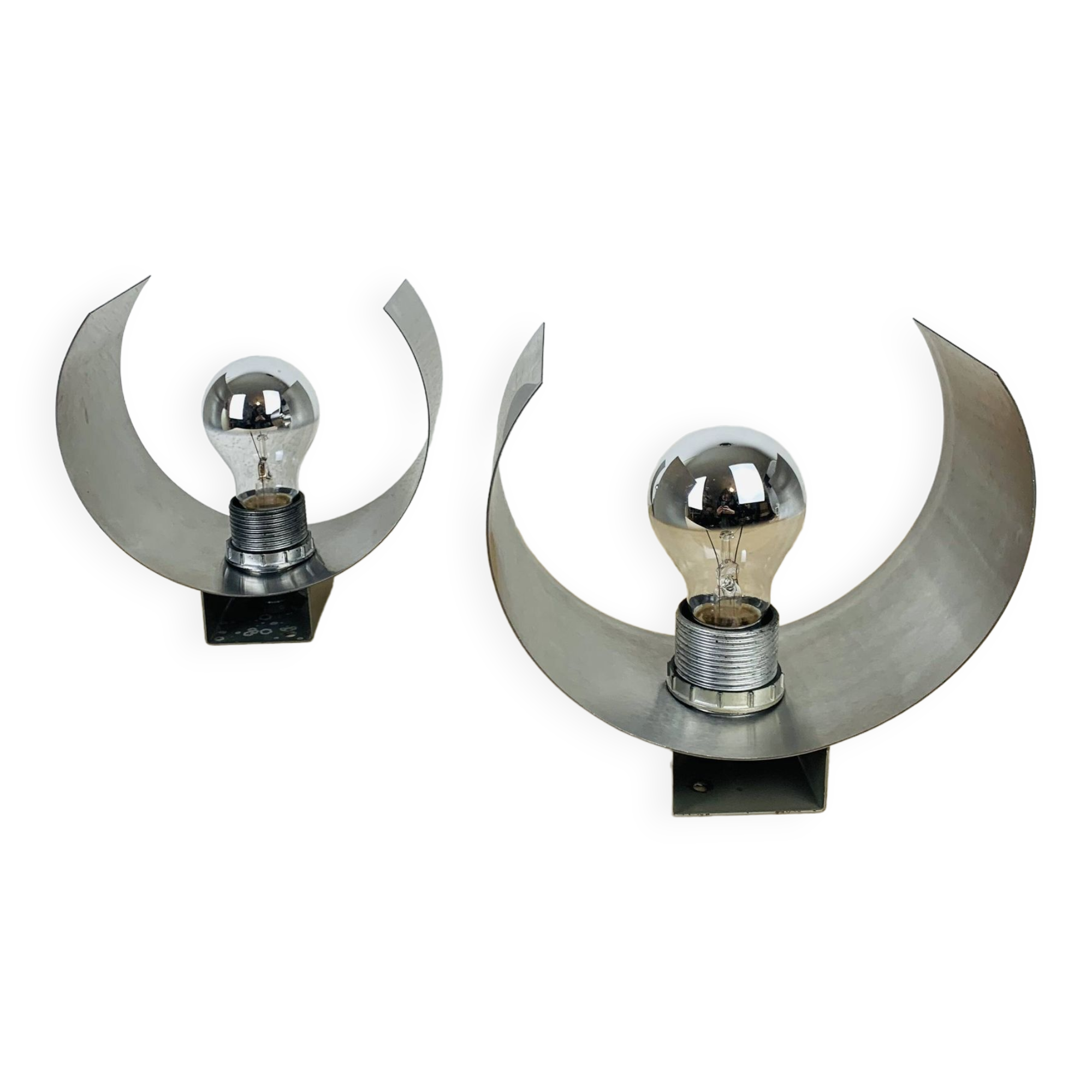 Pair of 70's brushed aluminum space age wall lights