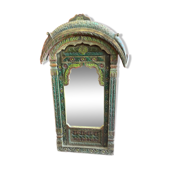 Miroir polychrome en teck fin XIXème décor végétal Inde Rajasthan 97x163cm