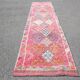 Hot Pink Turkish Runner Rug, Vintage Boho Hallway Carpet, 83x353 Cm